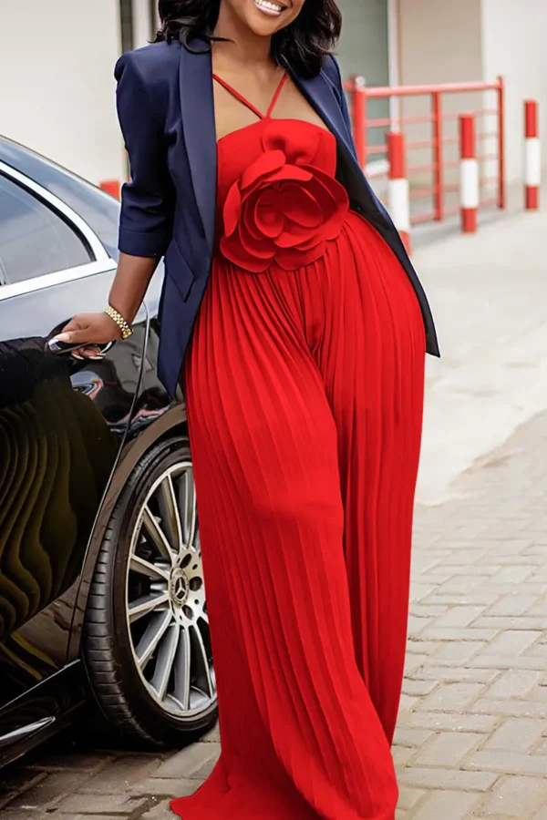 Casual Flower Shape Spaghetti Strap Loose Jumpsuits