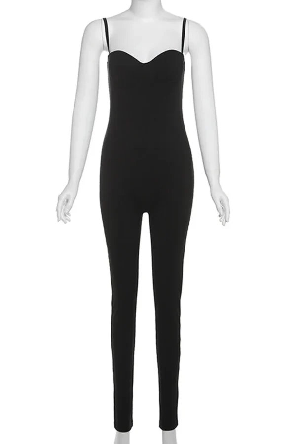 Black Casual Backless Spaghetti Strap Skinny Jumpsuit