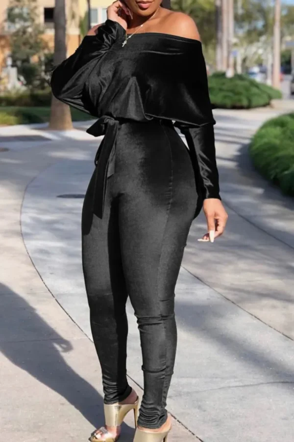 Sweet Oblique Collar Loose Jumpsuits
