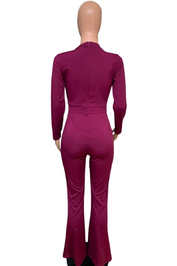 fuchsia British Style O Neck Skinny Jumpsuits