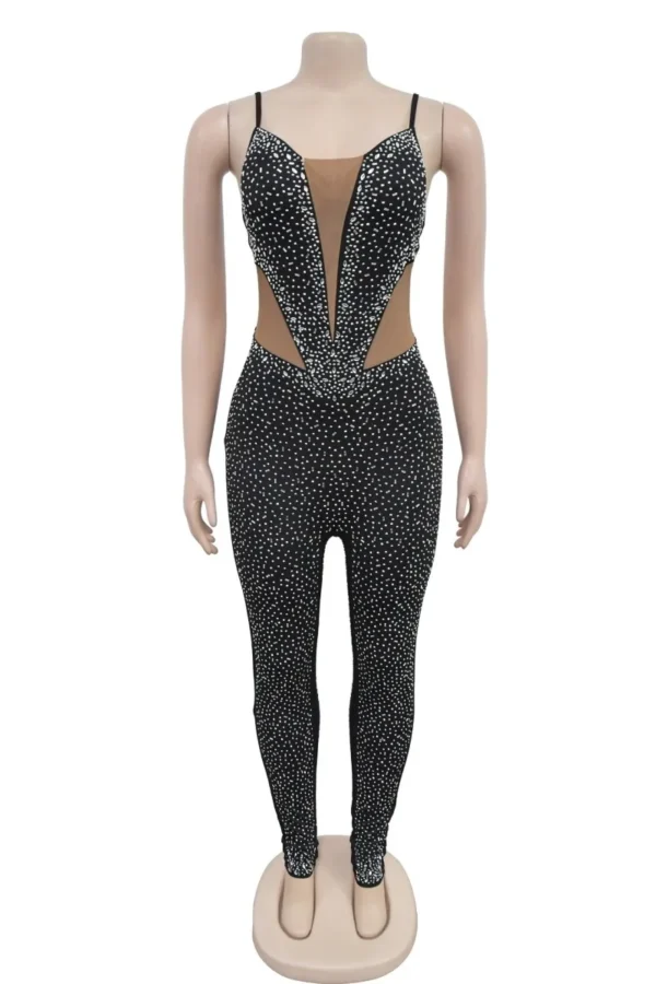 Sexy Hot Drilling Backless Spaghetti Strap Skinny Jumpsuits