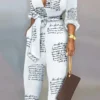 Casual Buckle Strap Design Turndown Collar Long Sleeve Vacation Jumpsuits