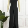 Casual Backless Oblique Collar Regular Jumpsuits