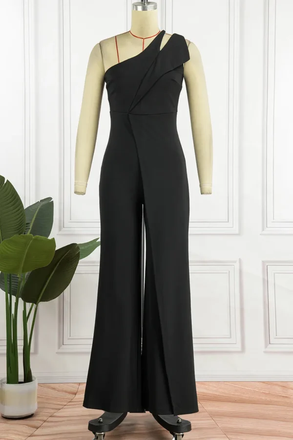Casual Backless Oblique Collar Regular Jumpsuits