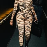 Casual Tiger Stripes Basic Turtleneck Skinny Jumpsuits (Without Belt)