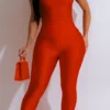 Street Oblique Collar Skinny Jumpsuits