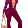 fuchsia British Style O Neck Skinny Jumpsuits