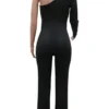 Black Casual Backless Hot Drill Oblique Collar Regular Jumpsuits