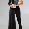 Black Elegant Sequins Zipper V Neck Regular Jumpsuits
