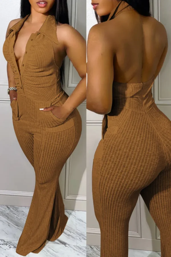 Sexy Casual Backless Halter Skinny Jumpsuits
