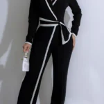 Black Casual Contrast Turndown Collar Regular Jumpsuit