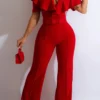Casual Off the Shoulder Boot Cut Jumpsuits