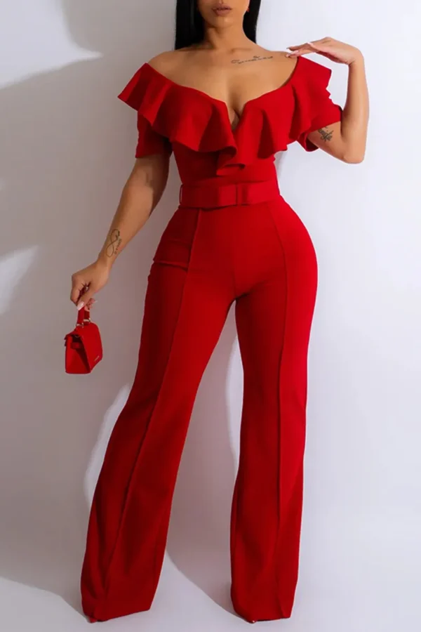 Casual Off the Shoulder Boot Cut Jumpsuits