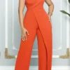 Casual Backless Oblique Collar Regular Jumpsuits