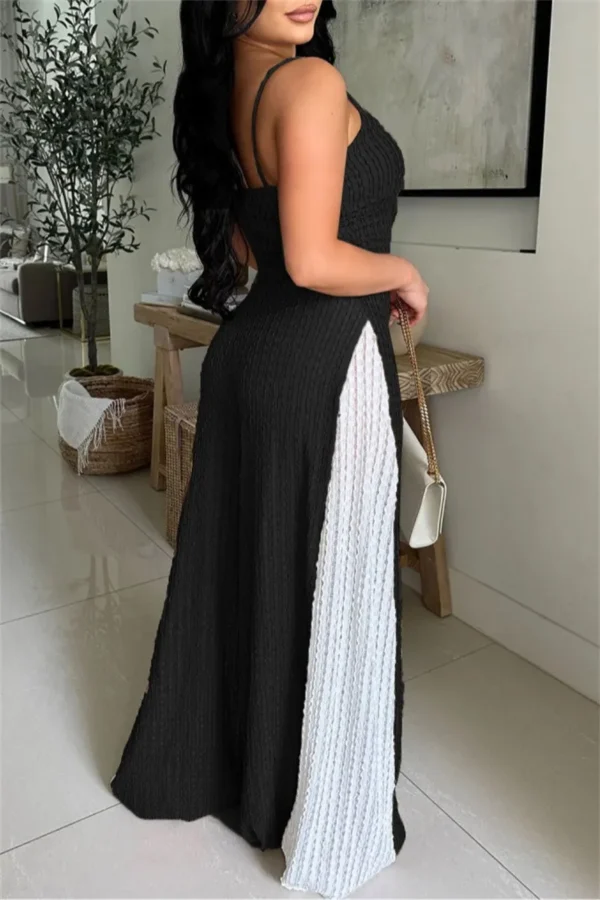 Casual Backless Contrast Spaghetti Strap Regular Jumpsuits