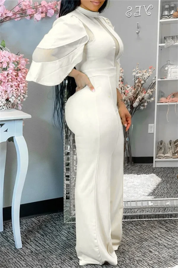 Fashion Casual See-through Half Turtleneck Regular Jumpsuits