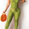 Sexy Hollow Out See-Through O Neck Regular Jumpsuits