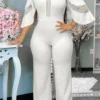 Fashion Casual See-through Half Turtleneck Regular Jumpsuits