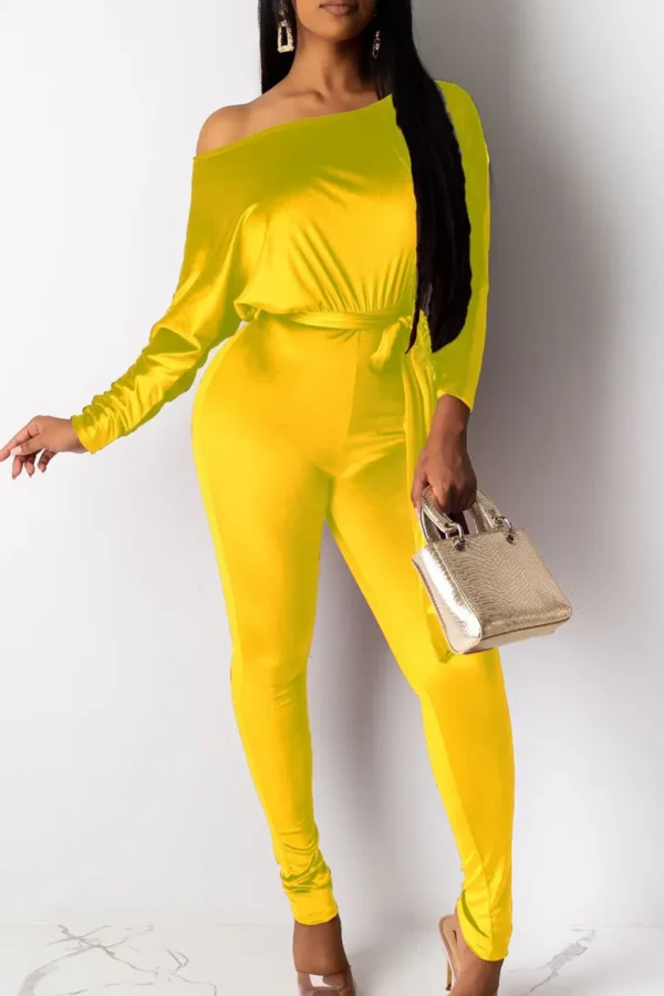 Sweet Oblique Collar Loose Jumpsuits