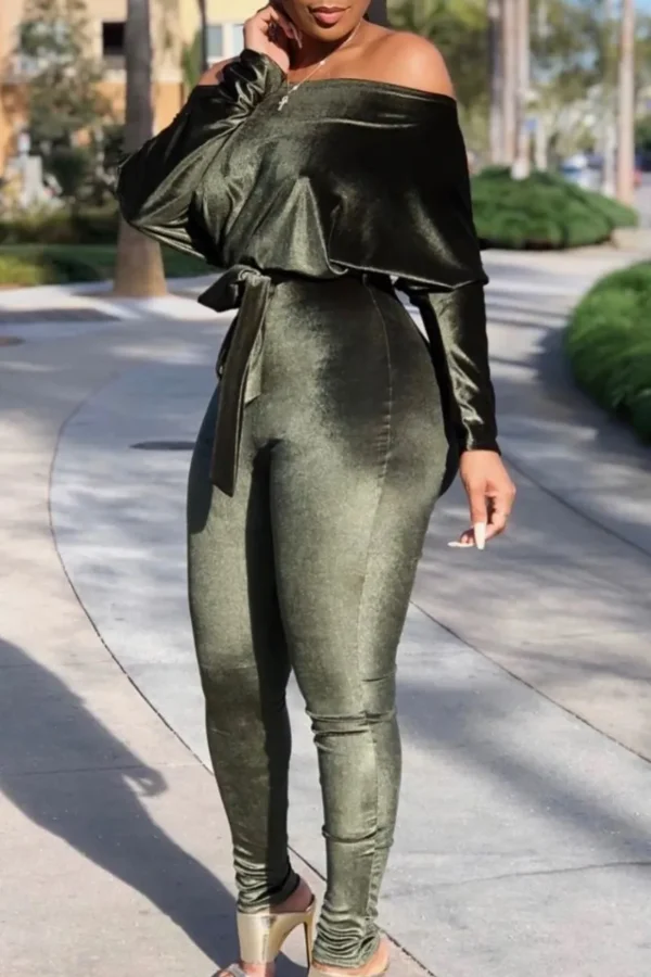Sweet Oblique Collar Loose Jumpsuits