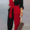 Casual Buckle Strap Design Turndown Collar Long Sleeve Vacation Jumpsuits