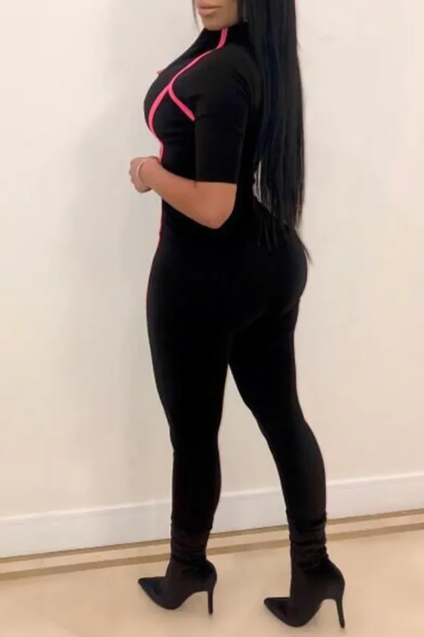 Fashion Casual Sportswear Zipper Collar Skinny Jumpsuits