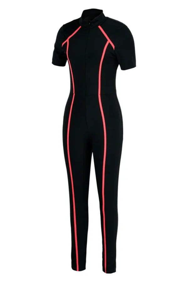 Fashion Casual Sportswear Zipper Collar Skinny Jumpsuits