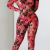 Sexy Zipper O Neck Skinny Jumpsuits