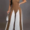 Casual Backless Contrast Spaghetti Strap Regular Jumpsuits