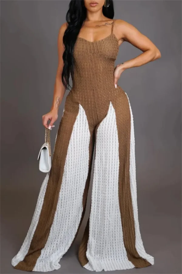 Casual Backless Contrast Spaghetti Strap Regular Jumpsuits
