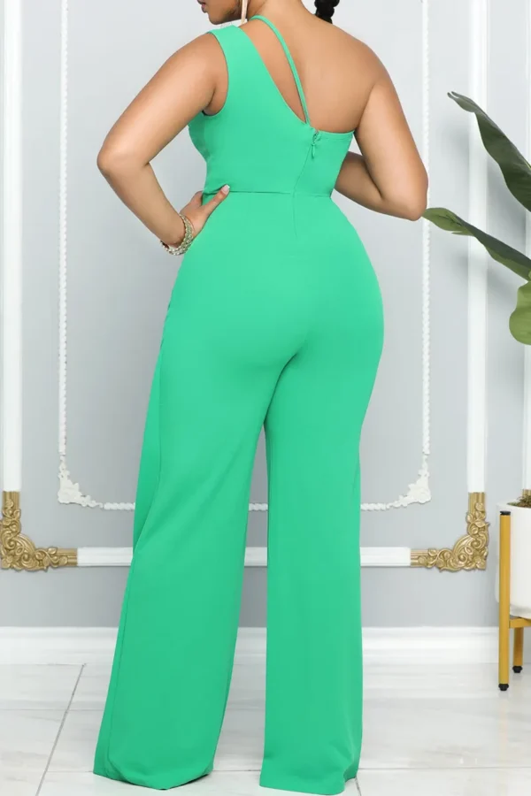 Casual Backless Oblique Collar Regular Jumpsuits