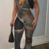 Multicolor Street Print V Neck Regular Halter Flare Leg Jumpsuit