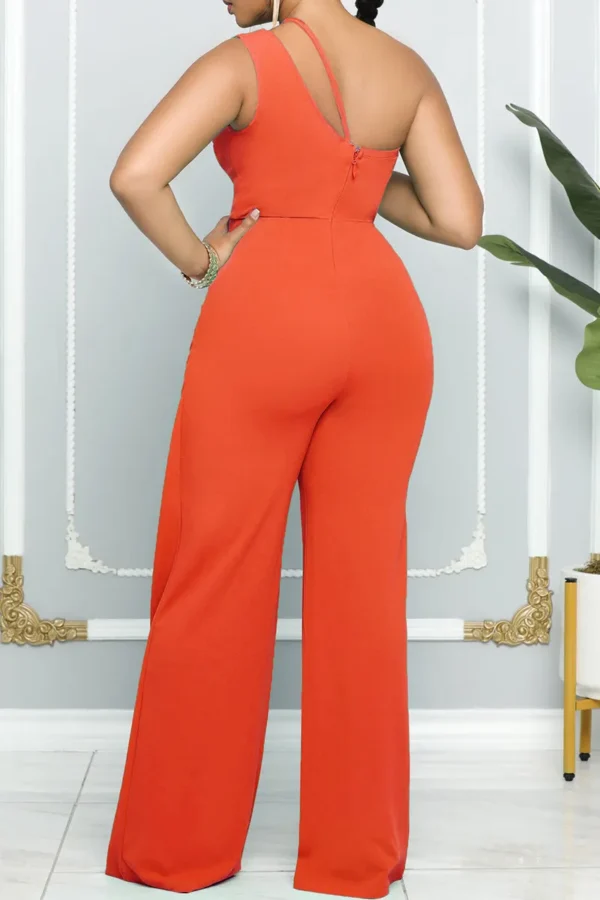 Casual Backless Oblique Collar Regular Jumpsuits
