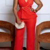 Casual Sleeveless Formal Office Lady Blazer Jumpsuit