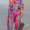 Casual Buckle Strap Design Turndown Collar Long Sleeve Vacation Jumpsuits