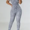 Black Casual Zipper O Neck Skinny Jumpsuits