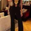 Black Casual Hollow Out Flower Shape Halter Regular Jumpsuits