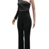 Black Casual Backless Hot Drill Oblique Collar Regular Jumpsuits