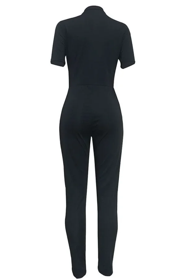Fashion Casual Sportswear Zipper Collar Skinny Jumpsuits