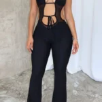 Black Sexy Hollowed Out Backless Halter Skinny Jumpsuits