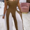 Casual Backless Contrast Spaghetti Strap Regular Jumpsuits