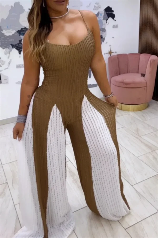 Casual Backless Contrast Spaghetti Strap Regular Jumpsuits