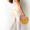 Sexy Hollow Out See-Through O Neck Regular Jumpsuits