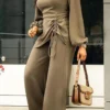 Army Green Fashion Casual O Neck Jumpsuits