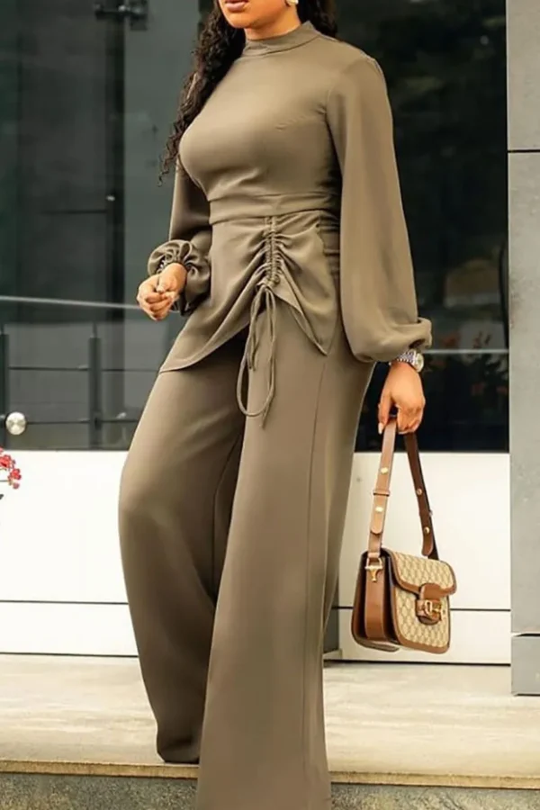 Army Green Fashion Casual O Neck Jumpsuits