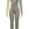 Khaki Casual Stripe Hollow Out Asymmetrical Collar Skinny Jumpsuits