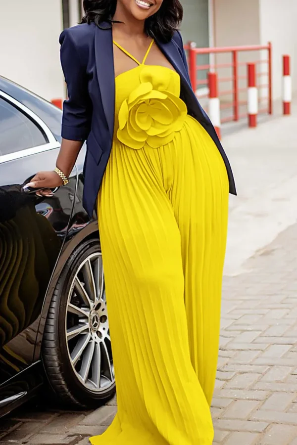 Casual Flower Shape Spaghetti Strap Loose Jumpsuits