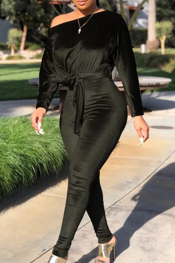 Sweet Oblique Collar Loose Jumpsuits