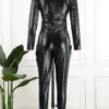 Black Casual Zipper Collar Skinny Jumpsuits