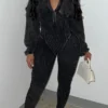 Casual Backless Hot Drill Oblique Collar Regular Jumpsuits
